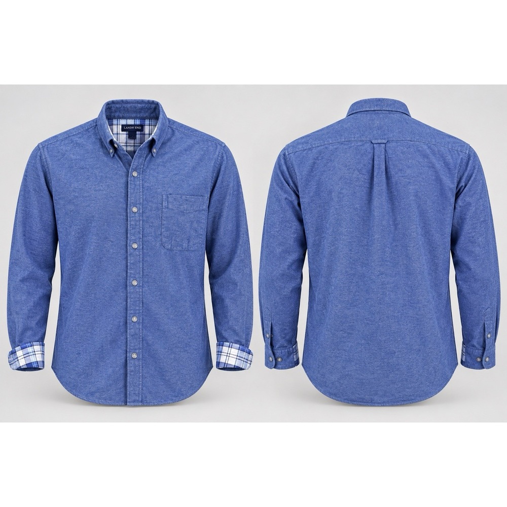 Lands' End Mens Blue Cotton Button Down Shirt XXL 18-18.5 Layering Outdoor